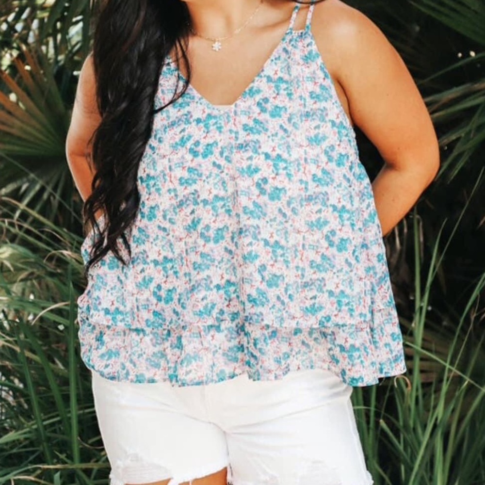 Teal multi floral tank